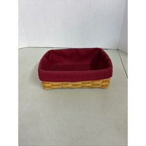 Longaberger 2003 Handmade Woven Wood Basket with Burgundy Fabric Liner USA